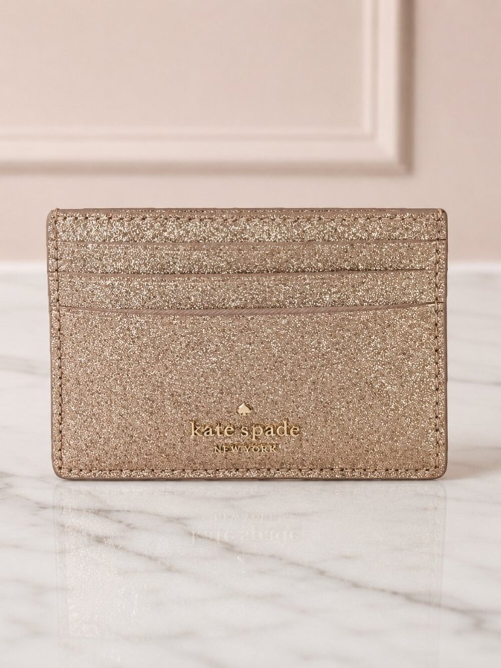 Kate Spade New York Gold Glitter Slim Card Holder Wallet NWT